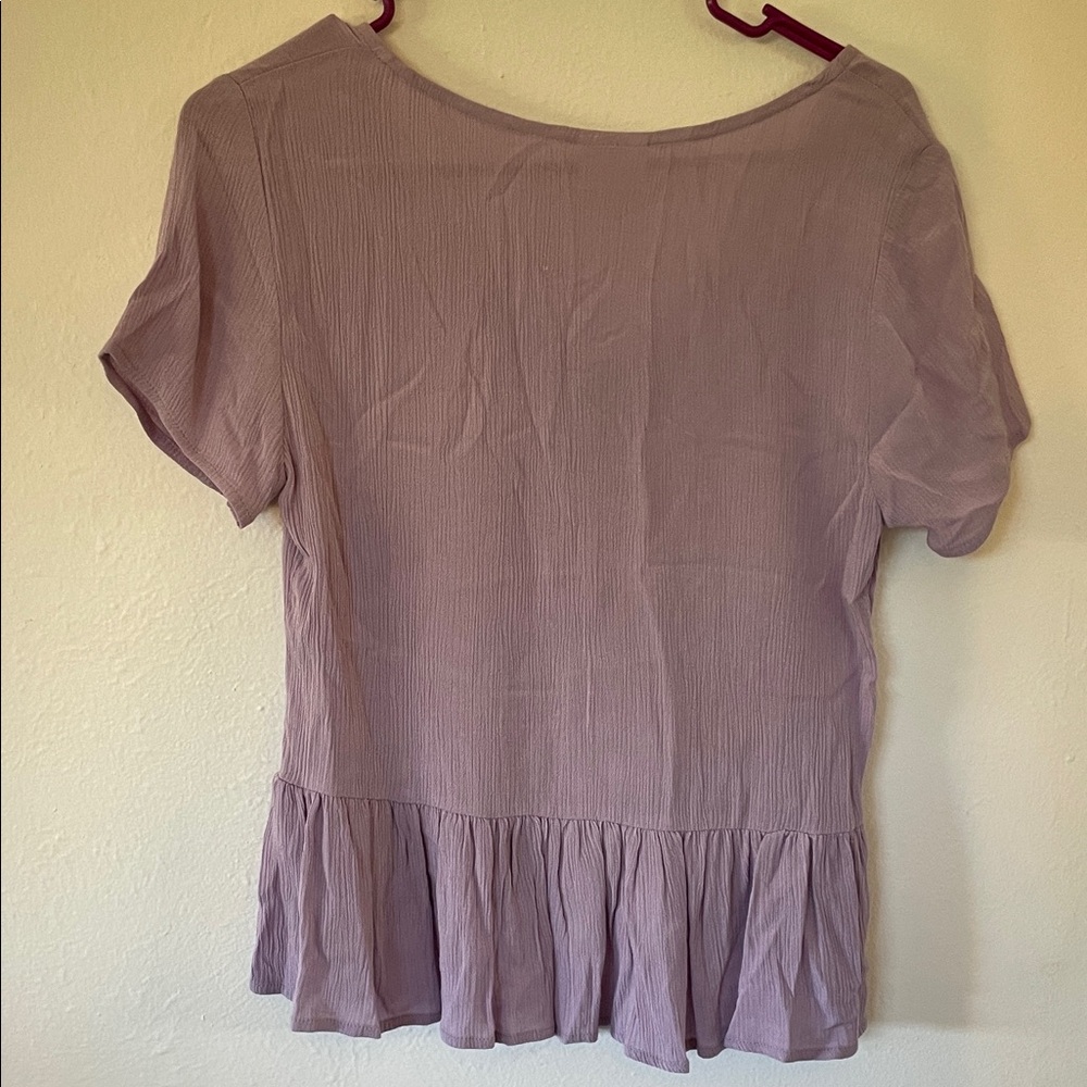 h.i.p. Mauve Button-Front Ruffle Blouse - Picture 3 of 3